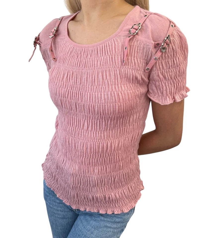 Christian Dior винтажный 2003 бондаж Summer вязаный топ #36 розовый серебряный кашемир - Изображение 4 из 4