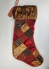 Christmas Stocking Villa Bacci Red Gold Patchwork Velvet Satin Large 24"x 9"
