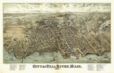 Panoramic Map of Fall River MA 16x24