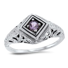 GENUINE AMETHYST CLASSIC ART DECO STYLE 925 STERLING SILVER RING      100X