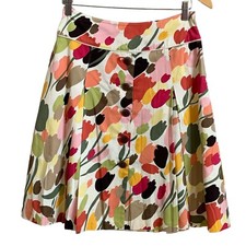 Talbots Floral Pleated Skirt SIZE 4 Multi Colored Red Brown Summer Back Zip