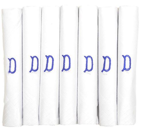 100% White Cotton Hankies with One Embroidered Blue Initial – Packs of 3 or 7 - Bild 9 von 42