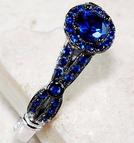 1CT Treated Blue Sapphire 925 Solid Sterling Silver Ring Sz 8 MP1 - Imagen 2 de 4
