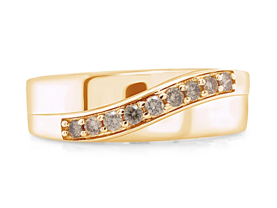 Anillo de banda redondo de diamantes naturales marrones de 0,25 quilates enchapado en oro amarillo de 14K para hombre Foto 2 de 4