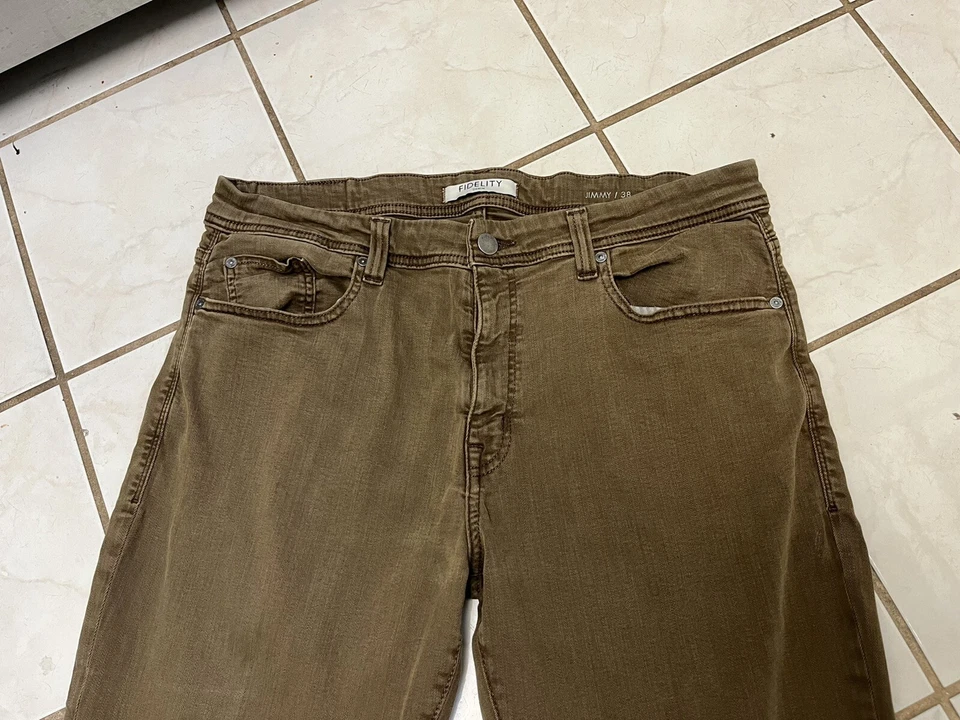 FIDELITY JEANS Men's Taupe Tan Brown JIMMY Slim Straight Stretch Jeans Sz 38x33 - Image 2 of 4