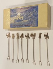 8 Vintage Mexico Sterling Lopez Taxco Hors D’ Oeuvres Forks Picks Original Box