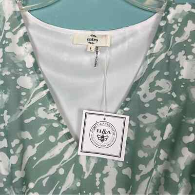 Entro Printed Smocked Ruffled Green Floral Dress Women's Size Large | eBay