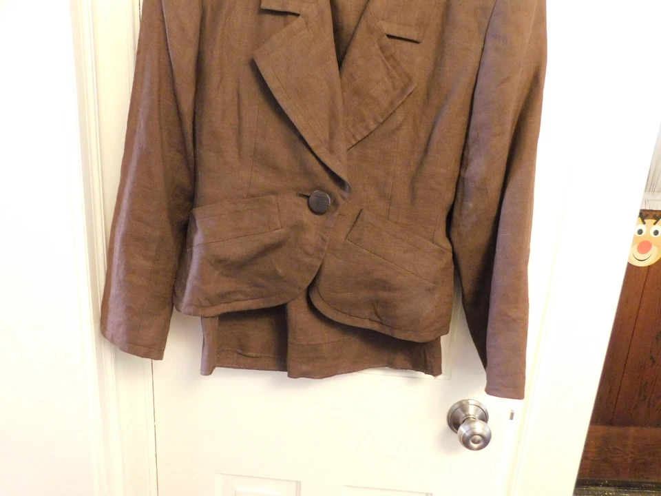 Vtg 90s Yves Saint Laurent Rive Gauche YSL Wooden Buttons Brown Linen Suit 40 - Image 3 of 4