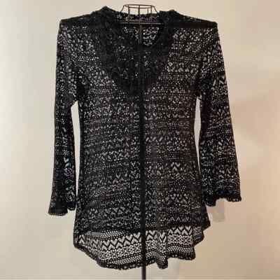 Miles Swimwear Black Crocheted Hooded Swimsuit Cover Up Size L