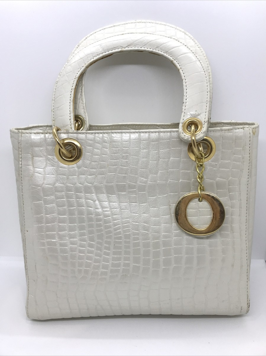 Vintage Kaitlin Distinctive Handbags Cream Alligator Leather Gold Handbag  Purse