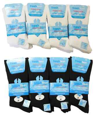  Herren 6 Paar Fresh Feel Easy Grip weiche nicht elastische Diabetikersocken weiß schwarz 