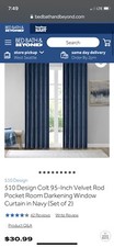 510 Design Colt 2PC Window Panel Navy Velvet  37  X 63  . New