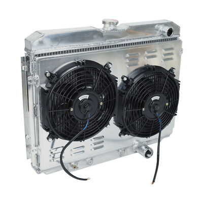 Speed Daddy 3-Row Aluminum Racing Radiator With 2 Red Fans For 1967-1970 Ford Mustang/Cougar V8