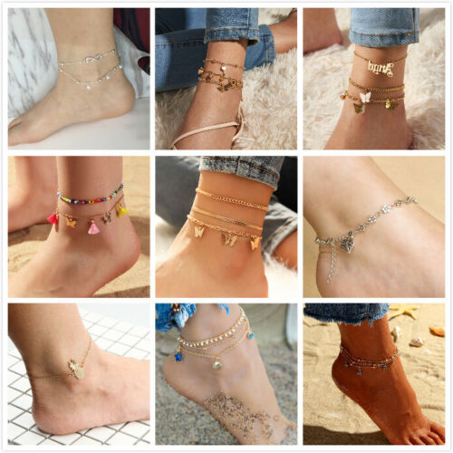 Varios Estilos Pulsera Tobillo Tobillo Cadena Pie Cuentas Corazón Mariposa Colorido - Imagen 3 de 239