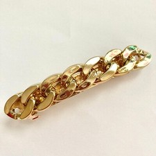 Large Gold Tone Acrylic Hair Barrette Clip Weave Chain Chunky Long Thick Hair