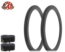 2 ALTA BICYCLE WIRE BEAD TIRES 26 x 1.75 BLACK TWIN MARCH SEMI-SLICK w/TUBES.