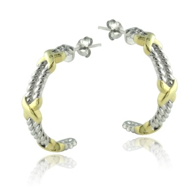 Silverspeck 925 Sterling Silber Zwei-Ton X Creolen-Ohrhänger