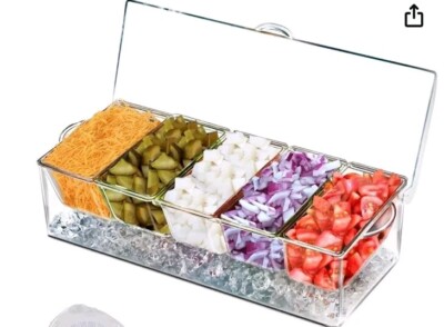 LIFEWIT Chilled Condiment Server, Clear Garnish Tray with Lid for Bar for with