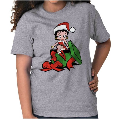 Betty Boop Cartoon Santa Weihnachtsgeschenk Damen Grafik Rundhalsausschnitt T-Shirt Tee - Bild 1 von 9