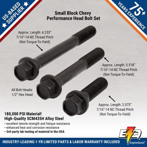 HEAD BOLT SET CHEVY SMALL BLOCK PERFORMANCE - 180,000 PSI material NEW - Afbeelding 2 van 5