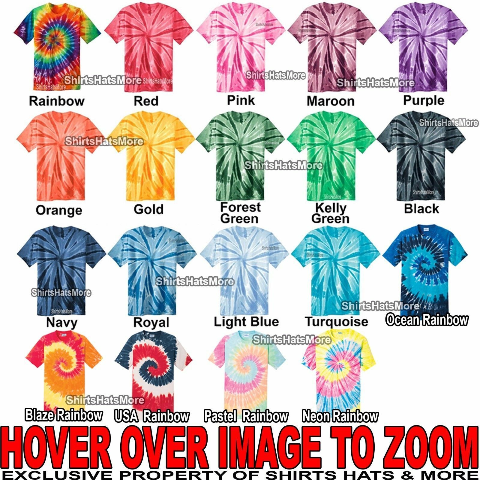 Tie Dye Mens T-Shirt Blank Tye Dyed Tee Spiral S, M, L, XL, 2X, 3X, 4X NEW