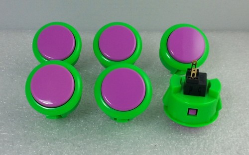 Japan Sanwa Mix Buttons Green Violet x 6 pcs Video Game Arcade Parts OBSF-30 - 第 1/5 張圖片