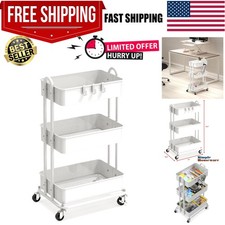 3-Tier Heavy Duty Metal Utility Rolling Cart, White
