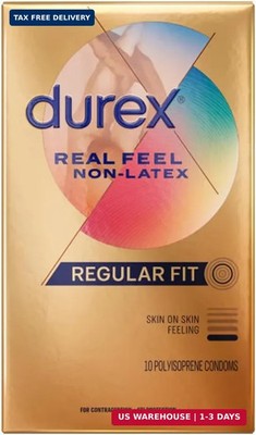 Durex Real Feel Non Latex Condoms, Lubricated Latex Free Condoms for Men, Natura