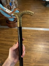Vintage Solid Brass Handle Walking Stick/ Cane Victorian S W O R D READ