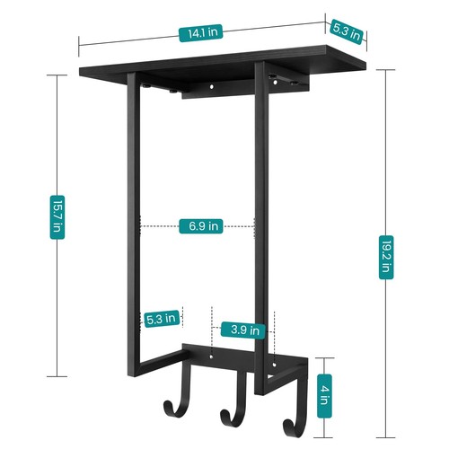 Towel Holder for Bathroom Wall, Towel Rack with Shelf and Hooks, Hanging Towe... - Picture 7 of 9