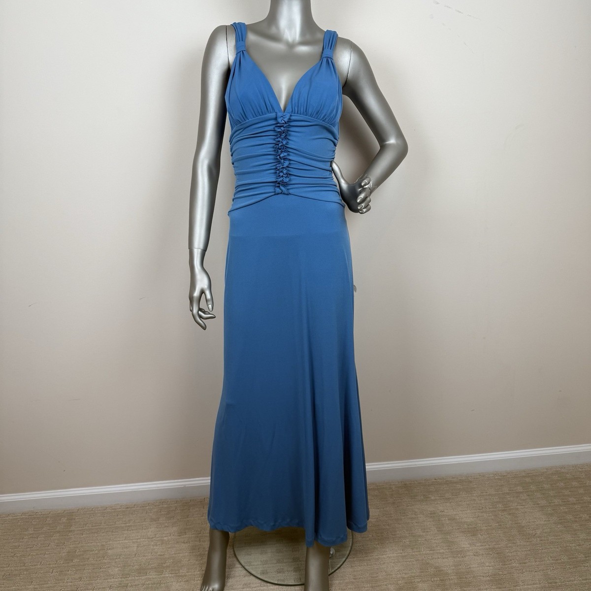 ruched waist formal dress Long Ruched V-Neck Dress with Jeweled Waistband by Elizabeth K GL2560 – ABC  Fashion main image 1