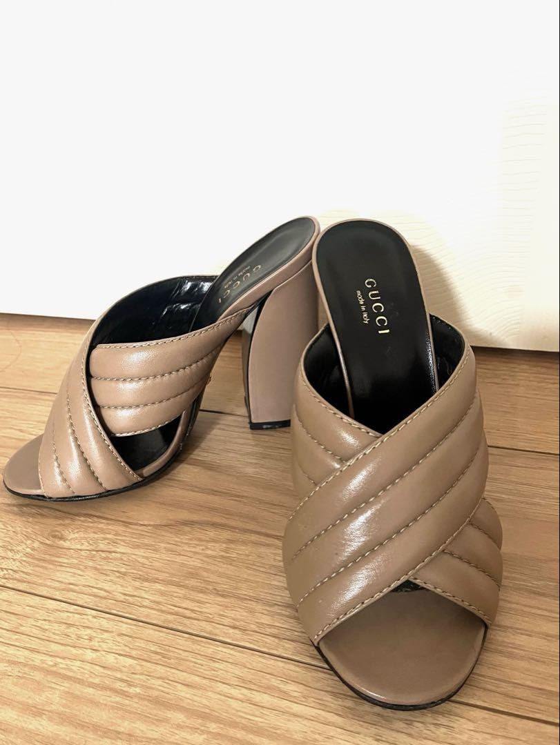 APL Gucci sandali mules tacco pelle beige EU37 US7 90569c