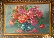 Original Öl Bild mit Holzrahmen,  40x60, Landschaft, Blumen, Dahlien