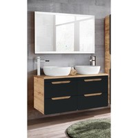 BadmöBel Komplett Set 120Cm Grau Waschtisch Unterschrank Led Spiegel BadschräNke