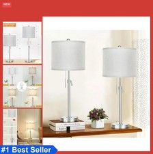 Table Lamps Set of 2 Adjustable Height 22 to 30 Inch Linen Shade 3 Way Dimmable