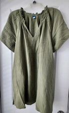 Green Mini Lg Shift Dress Ruffle V Neck Short Sleeve Pockets Summer Comfort 