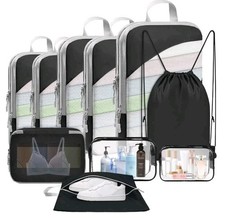 10Pcs Packing Cubes Compression Travel Luggage Storage Bags Organiser Black
