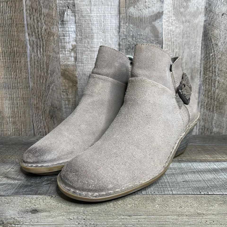 Mujeres OTBT Rocker Taupe Marrón Cuero Hebilla Cuña Chelsea Botines Talla 7.5 Foto 2 de 4