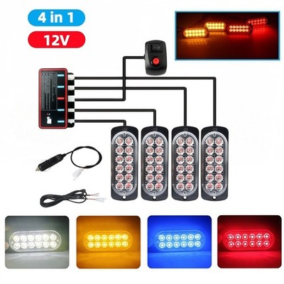 4x 12LED Frontblitzer LED Blitzlicht Warnleuchte Strobe Licht 12V KFZ LKW PKW