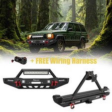 Offroad Front Rear Bumper Wlightstire Carrier For 89-01 Jeep Cherokee Xj Black