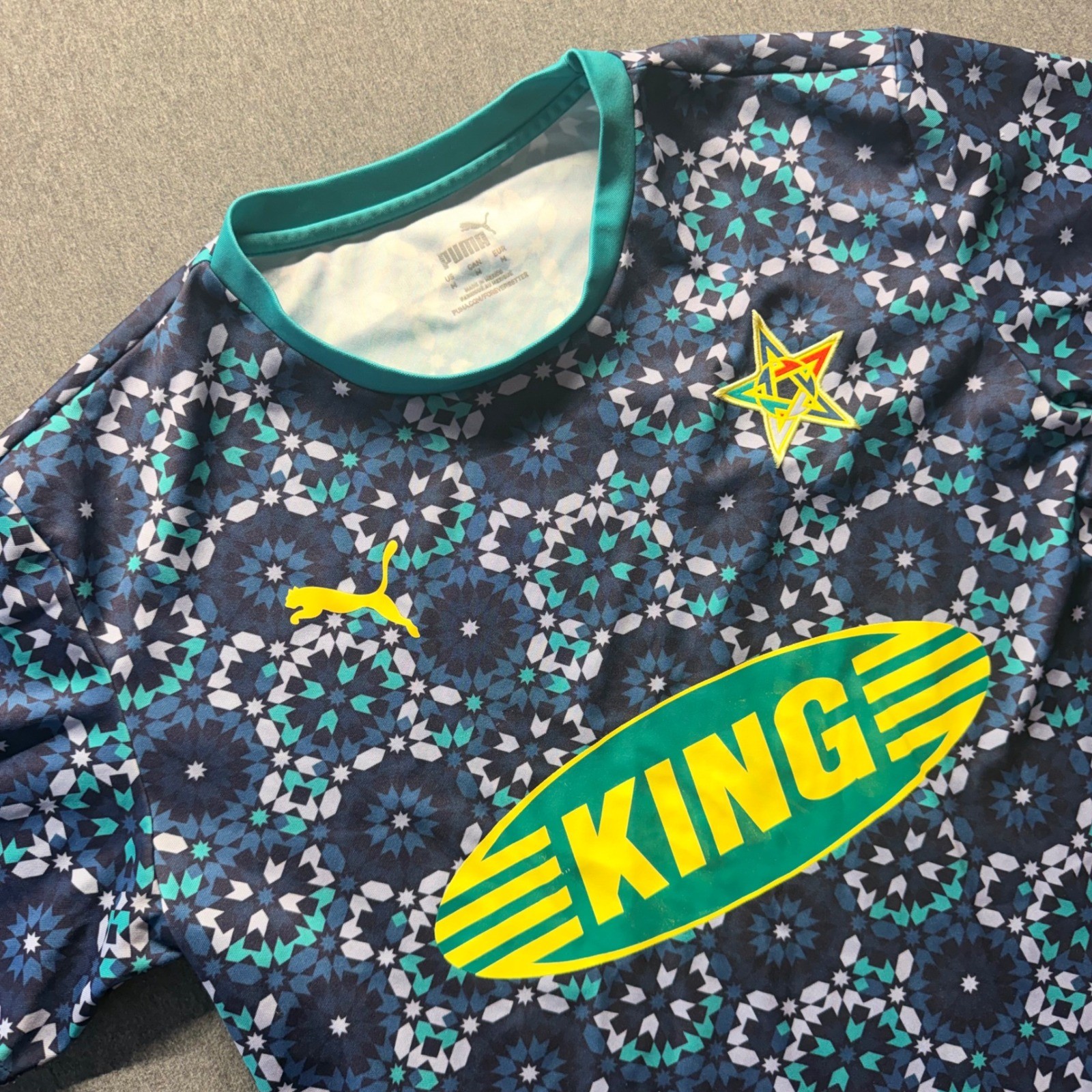 Puma Morocco Soccer Jersey Mens Medium Blue Geometric King Pre-Match Shirt #7