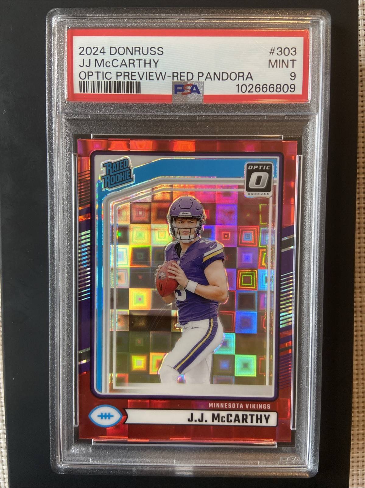 JJ McCarthy 2024 Donruss #303 Optic Preview - Red Pandora Price Guide ...