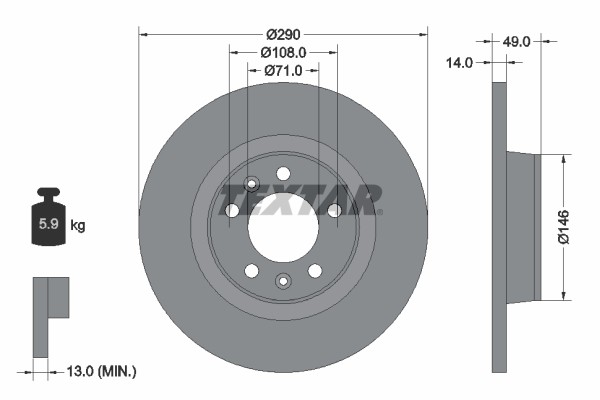 2X Textar 92157100 Bremsscheibe FüR CitroëN Fiat Peugeot Toyota-image