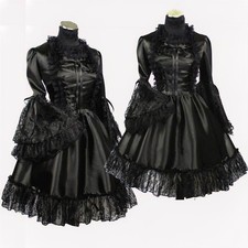 Gothic Lolita Girl maid Black satin Dress Cosplay Costumes TV/CD Tailor-made