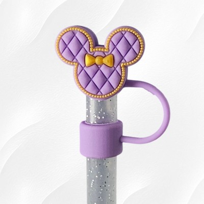 Purple - Gold Fancy Minnie Mouse 3D Silicone Straw Topper - 10mm - Straw Cover 