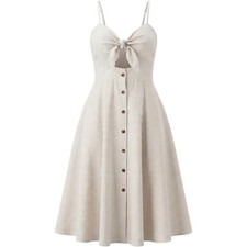 Express Midi Dress Womens L Cream Linen Blend Tie Front Button Down Boho Summer
