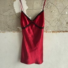 Satin Slip Dress Red Chemise Black Lace Trip Crisscross Straps Women XL Coquette