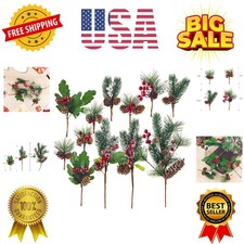 12Pack Artificial Christmas Picks Assorted Red Berry Picks Stems Faux Pine Pi...