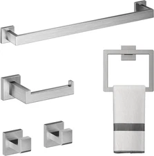 Stainless Steel Bathroom Accessories Set 5 Piece - (Silver, 15.7in) Towel Ring..