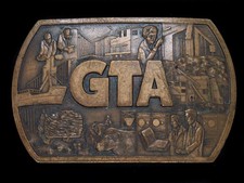 UA13160 VINTAGE 1970s GLOBAL TOOLS AUTOMATION GTA BRASSTONE BELT BUCKLE
